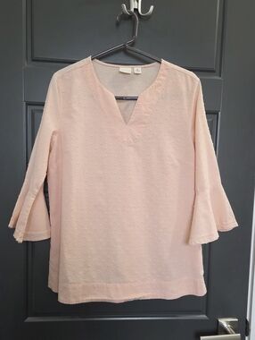 Westbound Pale Peach Split V Bell-Sleeve Tunic